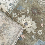 Hand-Knotted Grey Oushak Wool Rug – Pastel Floral Interior Carpet