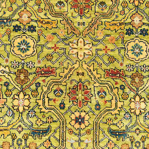 Hand-Knotted Yellow Oushak Wool Rug – Contemporary Turkish Floral Interior Carpet