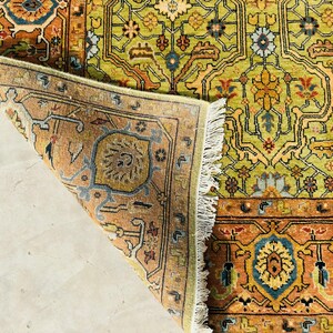 Hand-Knotted Yellow Oushak Wool Rug – Contemporary Turkish Floral Interior Carpet