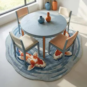 Modern Interior Hand-Tufted Round Koi Fish Rug