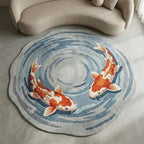 Modern Interior Hand-Tufted Round Koi Fish Rug