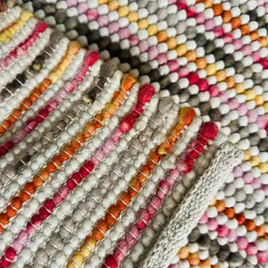 Multicolor Striped Ivory Chunky Looped Wool Rug | Scandinavian Style Indoor Area Carpet