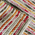 Multicolor Striped Ivory Chunky Looped Wool Rug | Scandinavian Style Indoor Area Carpet