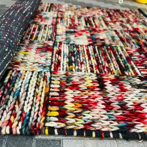 Mosaic Handwoven Wool Patchwork Rug | Modern Minimalist Multicolor Boho Area Carpet