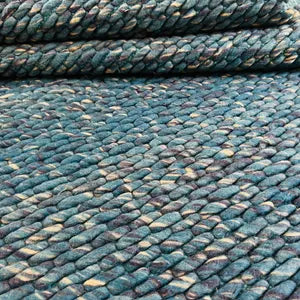 Ocean Weave Handwoven Pebble Wool Rug | Modern Blue Textured Area Carpet