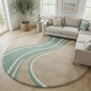 Aqua Drift Round Hand Tufted Rug