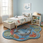 Ocean Dream 3D Dolphin Rug – Hand-Tufted Coral Reef Nursery Carpet