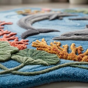 Ocean Dream 3D Dolphin Rug – Hand-Tufted Coral Reef Nursery Carpet
