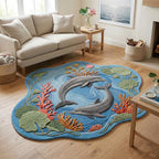 Ocean Dream 3D Dolphin Rug – Hand-Tufted Coral Reef Nursery Carpet