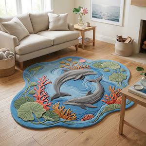 Ocean Dream 3D Dolphin Rug – Hand-Tufted Coral Reef Nursery Carpet