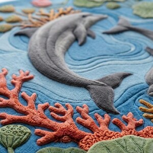 Ocean Dream 3D Dolphin Rug – Hand-Tufted Coral Reef Nursery Carpet