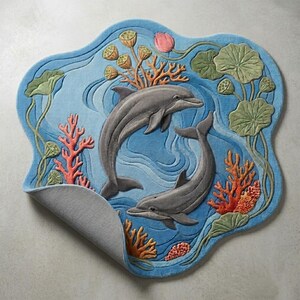 Ocean Dream 3D Dolphin Rug – Hand-Tufted Coral Reef Nursery Carpet
