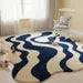 Wavy Modern Blue & Cream Area Rug – Handcrafted Abstract Curved Rug