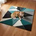 Deep Teal Geometric Wool Area Rug – Hand-Tufted Modern Abstract Rug