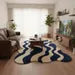 Wavy Modern Blue & Cream Area Rug – Handcrafted Abstract Curved Rug