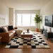 Modern Hand Tufted Checkerboard Area Rug – Neutral Squares Soft Durable Mat