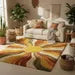 Luxury Sunburst Boho Hand Tufted Wool Rug – Retro Mid Century Area Carpet for Warm Artistic Interiors