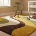 Luxury Retro Wavy Area Rug – Mid Century Modern Mustard & Green Abstract Wool Rug for Stylish Interiors