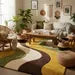 Luxury Retro Wavy Area Rug – Mid Century Modern Mustard & Green Abstract Wool Rug for Stylish Interiors