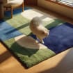 Modern Geometric Hand-Tufted Wool Rug – Soft Blue, Olive Green & Ivory Abstract Pattern